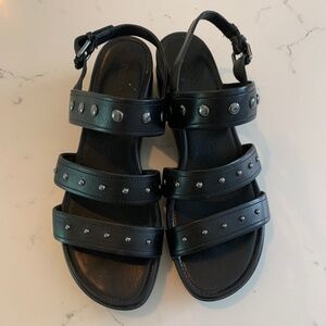 Ecco Women's Three Strap  Leather with SIlver Studs  Sandals Size 38